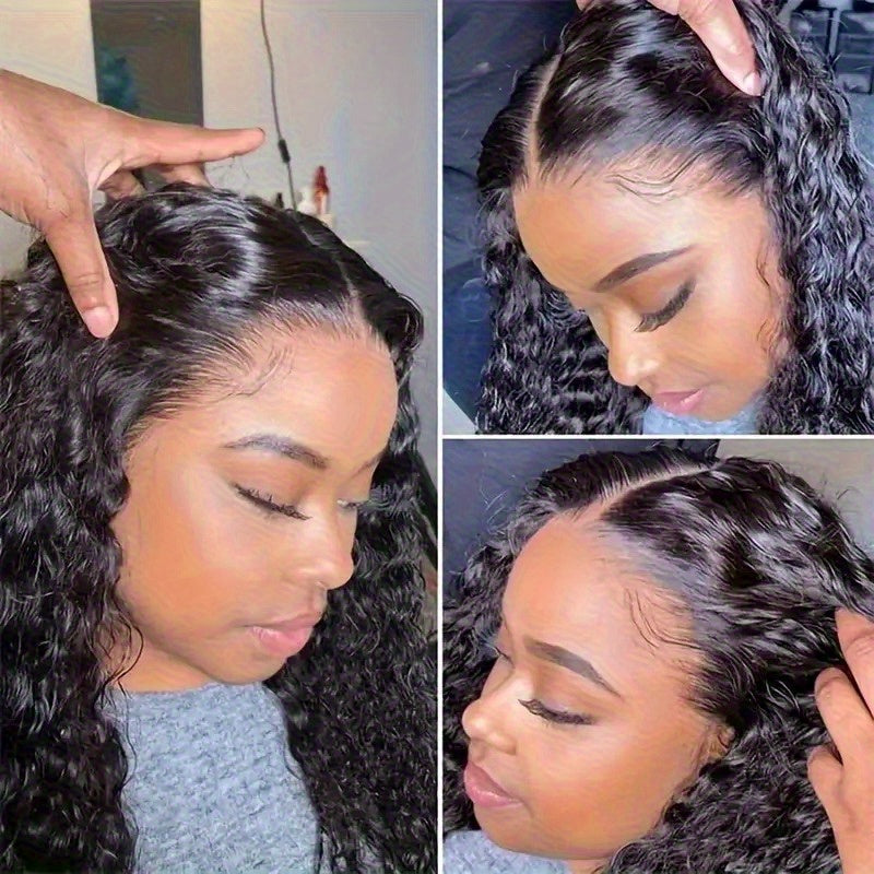 13x6 HD Clear Lace Curly Wavy Wig 100% Un-acid Washed Human Hair 200% Density Pre-plucked Baby Hair & Bleached Knots Glue-Free Wig 3-Second Application for All Light Beige Tones Natural Look Party & Daily Wear, Hair Wig